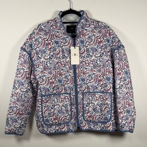 NWT 7FMK Floral Quilted Jacket with Blue Trim